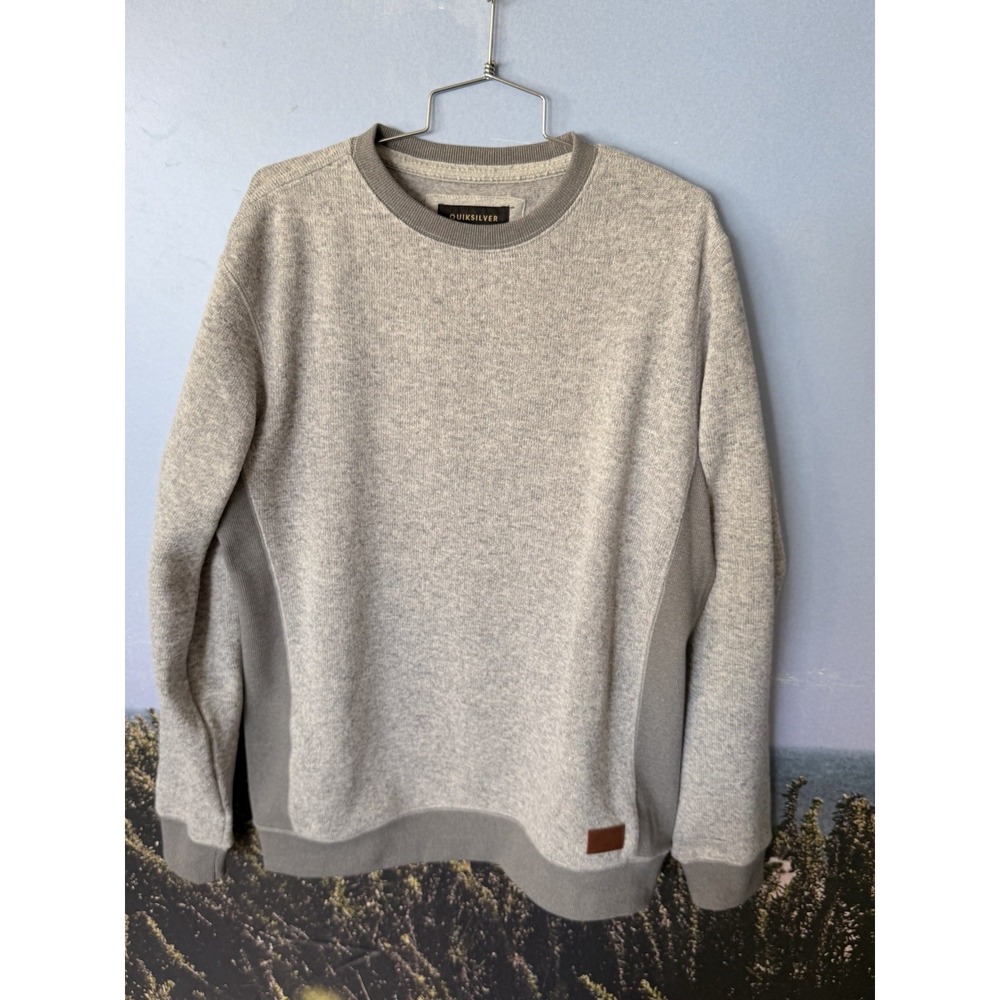 Quiksilver Terry Fleece Crew Neck Sweatshirt LG Heather Gray Beach Surf LS